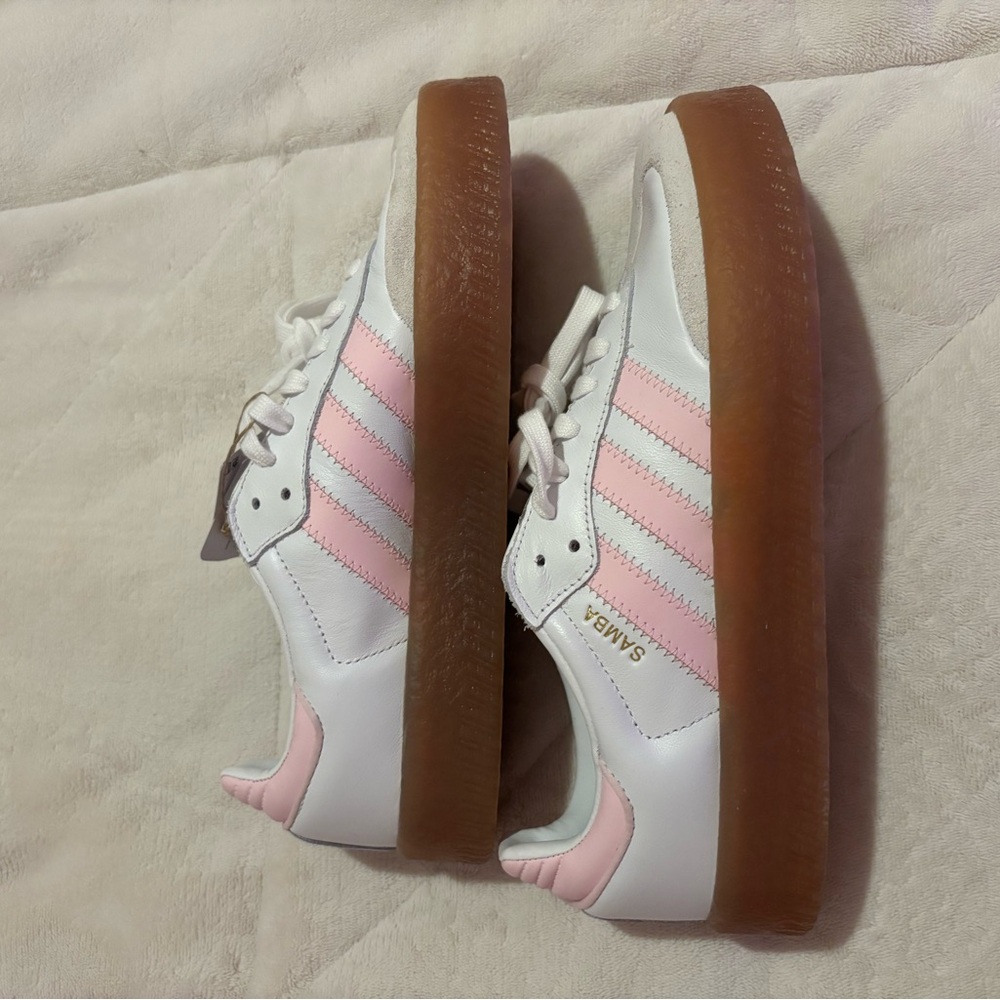 Adidas White and Pink Gum Sole Sneakers